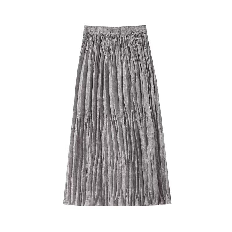 Women's 2025 new fashion elastic waist pleated MIDI skirt