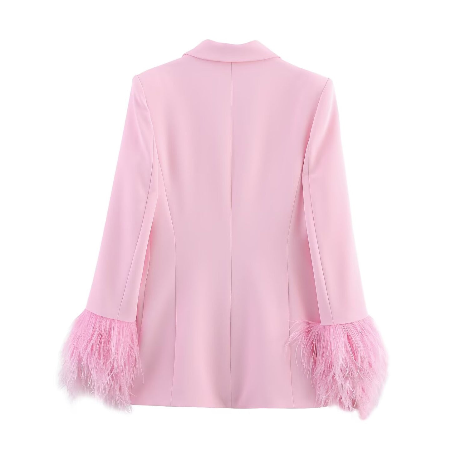 Women's new fashion feather cuff casual single breasted suit jacket+Pants suit