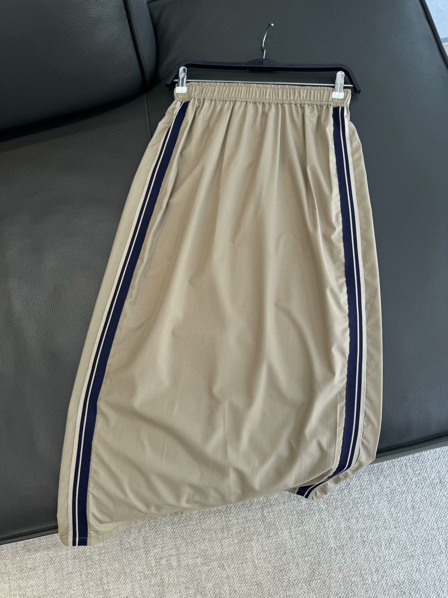 Women's New Fashion Side Splicing Stripe Decoration Casual Versatile Split Midi Skirt Retro Elastic Waist Women's Skirt Mujer