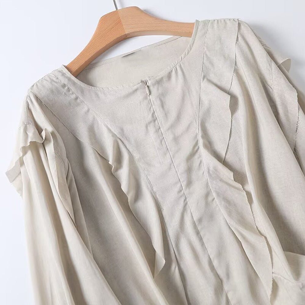 Women's new fashion ruffle edge decoration long sleeved zipper shirt