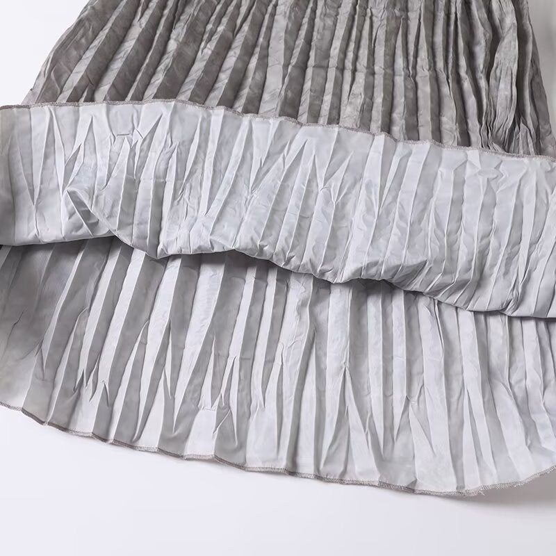 Women's 2025 new fashion elastic waist pleated MIDI skirt