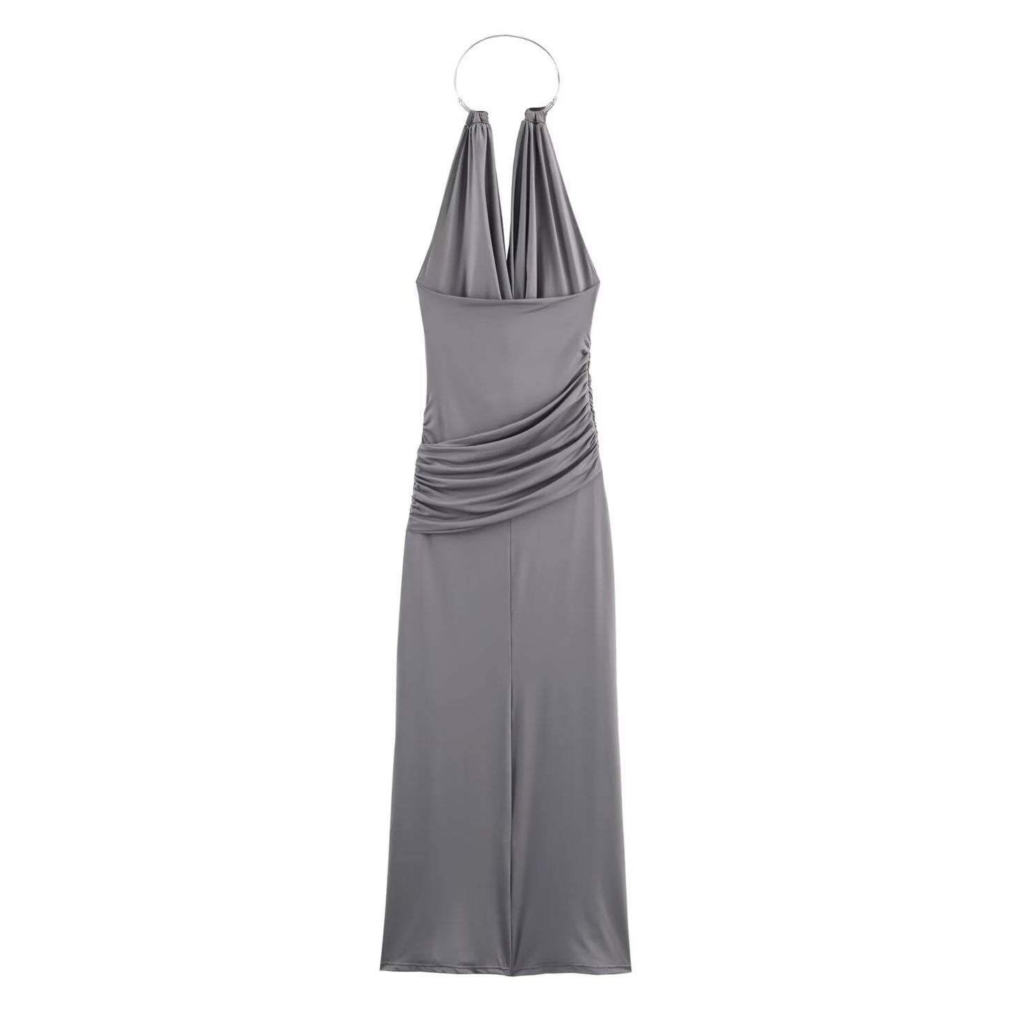 Women's new fashion sexy pleated hanging collar MIDI dress
