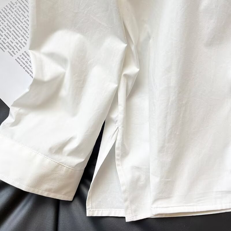 Women's new fashion loose white long sleeved V-neck shirt