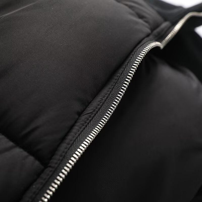 Women's black ribbed lapel down cotton Coat