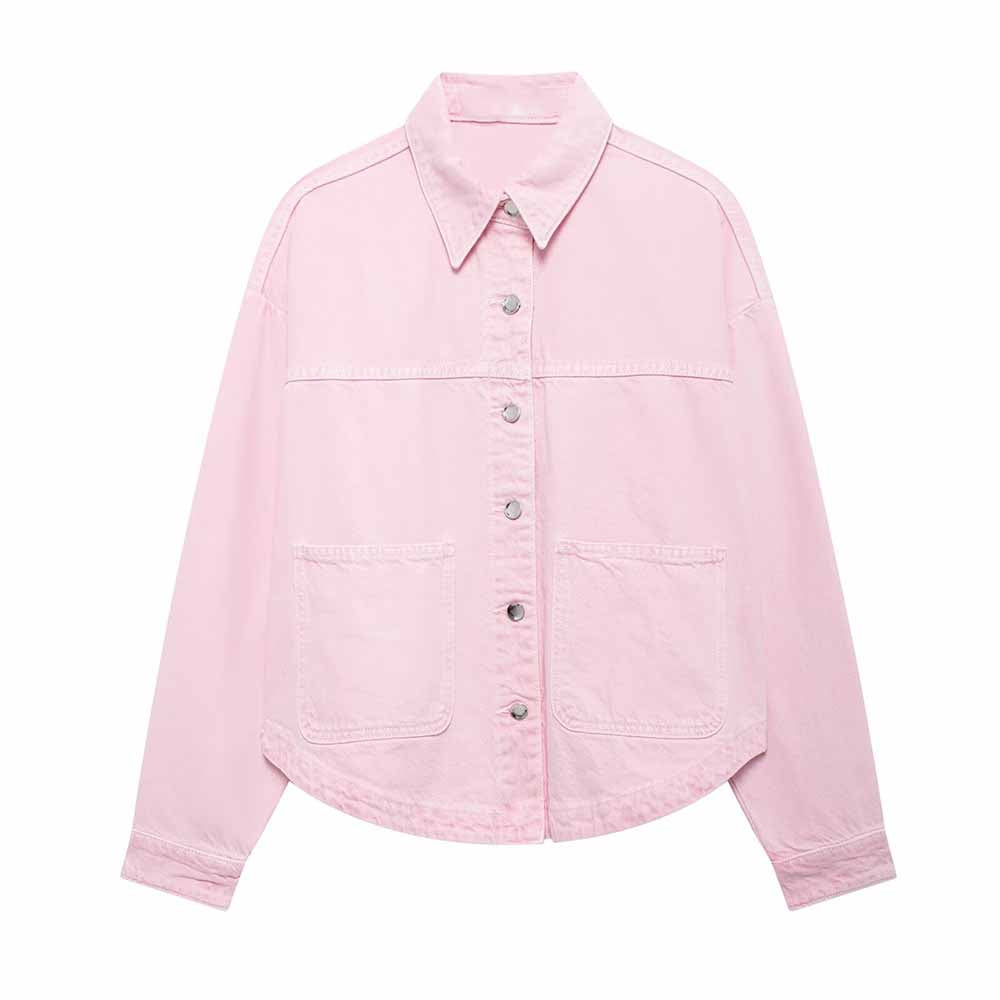 Women's new fashion patch pocket decoration casual lapel denim jacket coat retro long sleeved button up women's coat chic top