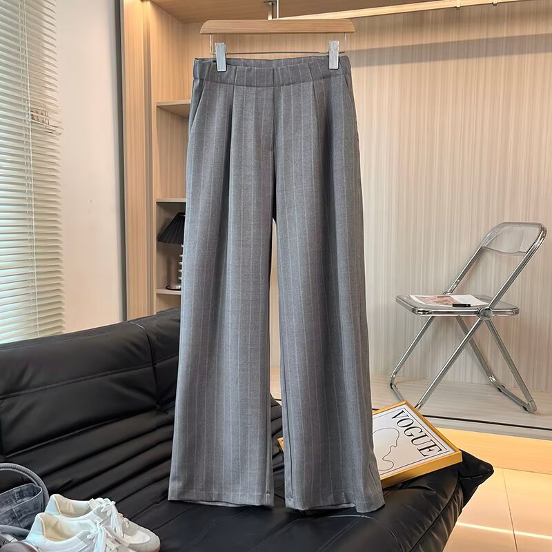Women's new fashion loose wool striped wide leg pants