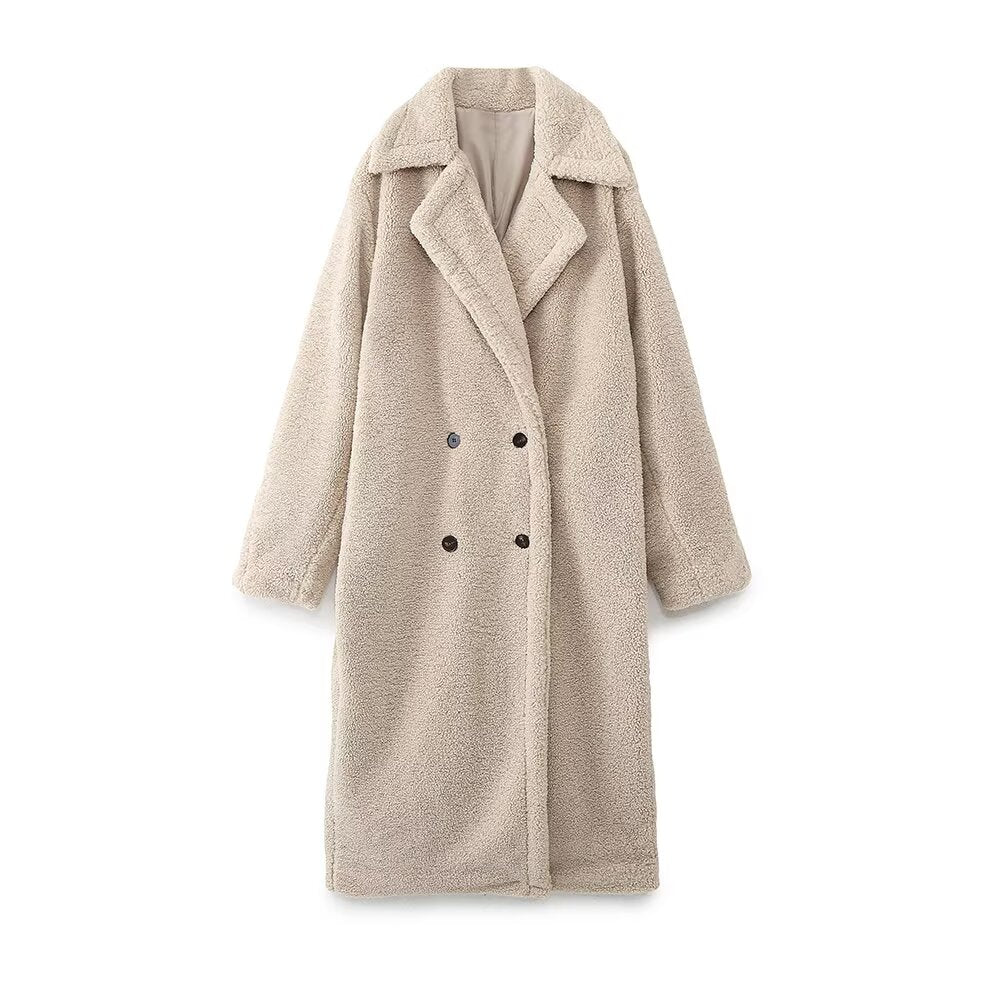 Women's fashion casual long fleece long sleeve coat
