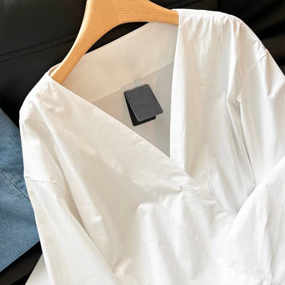 Women's new fashion loose white long sleeved V-neck shirt