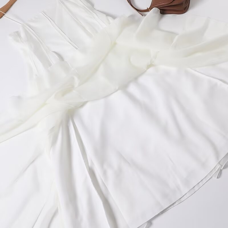 Women's new fashion vacation style draped suspender MIDI dress