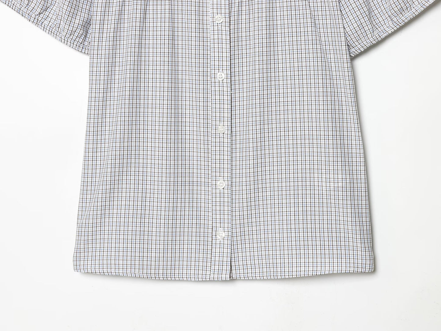 Women's short sleeved plaid elastic poplin shirt