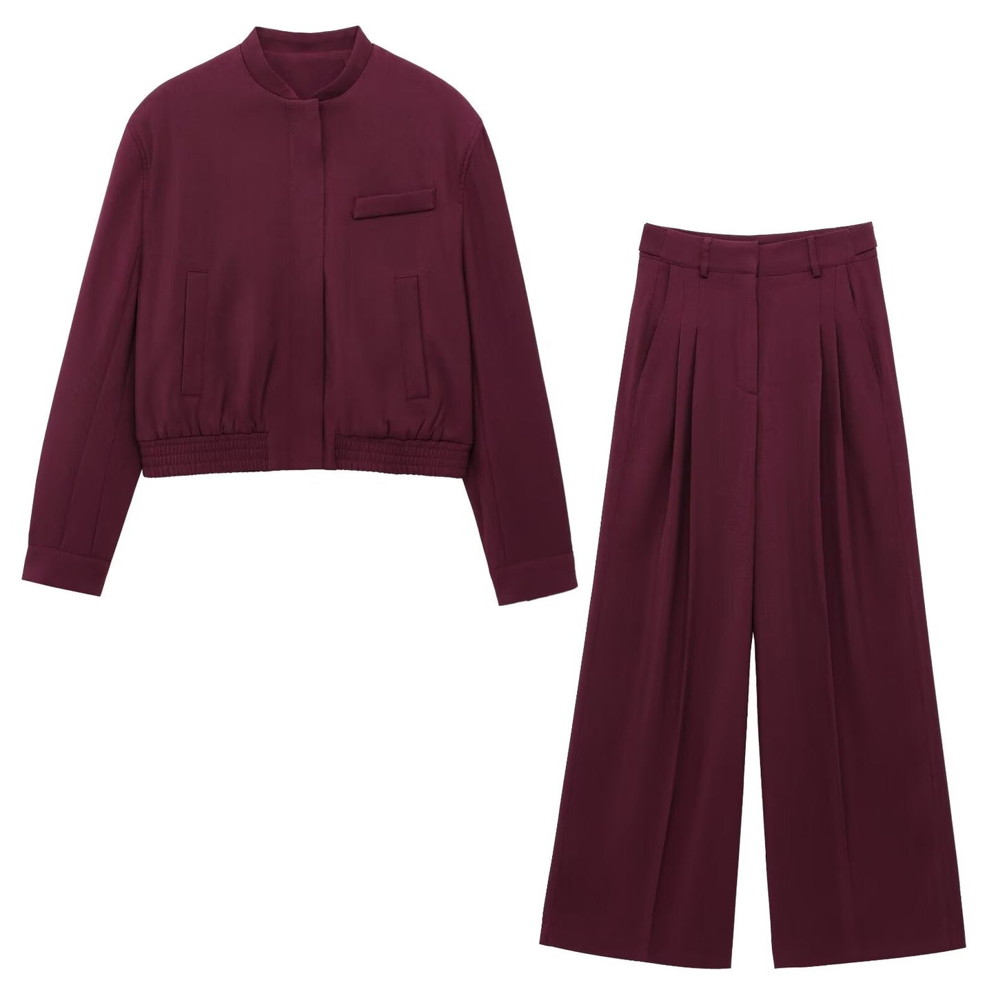 Women's new Fashion side pocket decoration casual stand collar flying jacket coat retro long sleeved zipper women's coat chic top