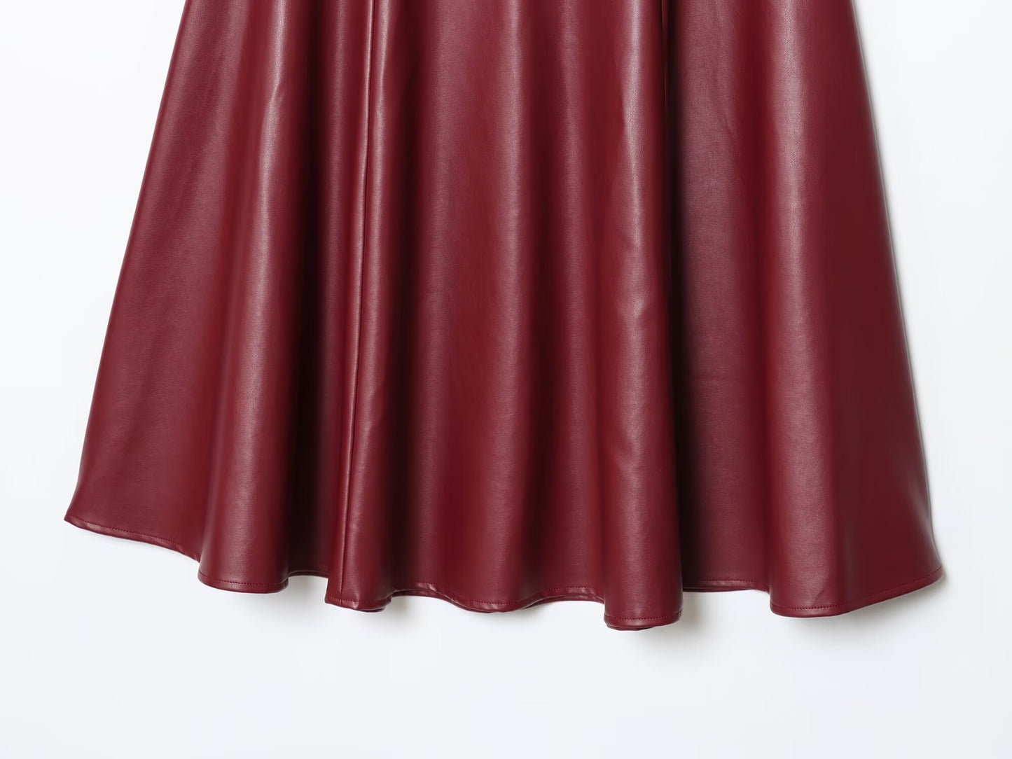 Women's casual draped faux leather MIDI skirt