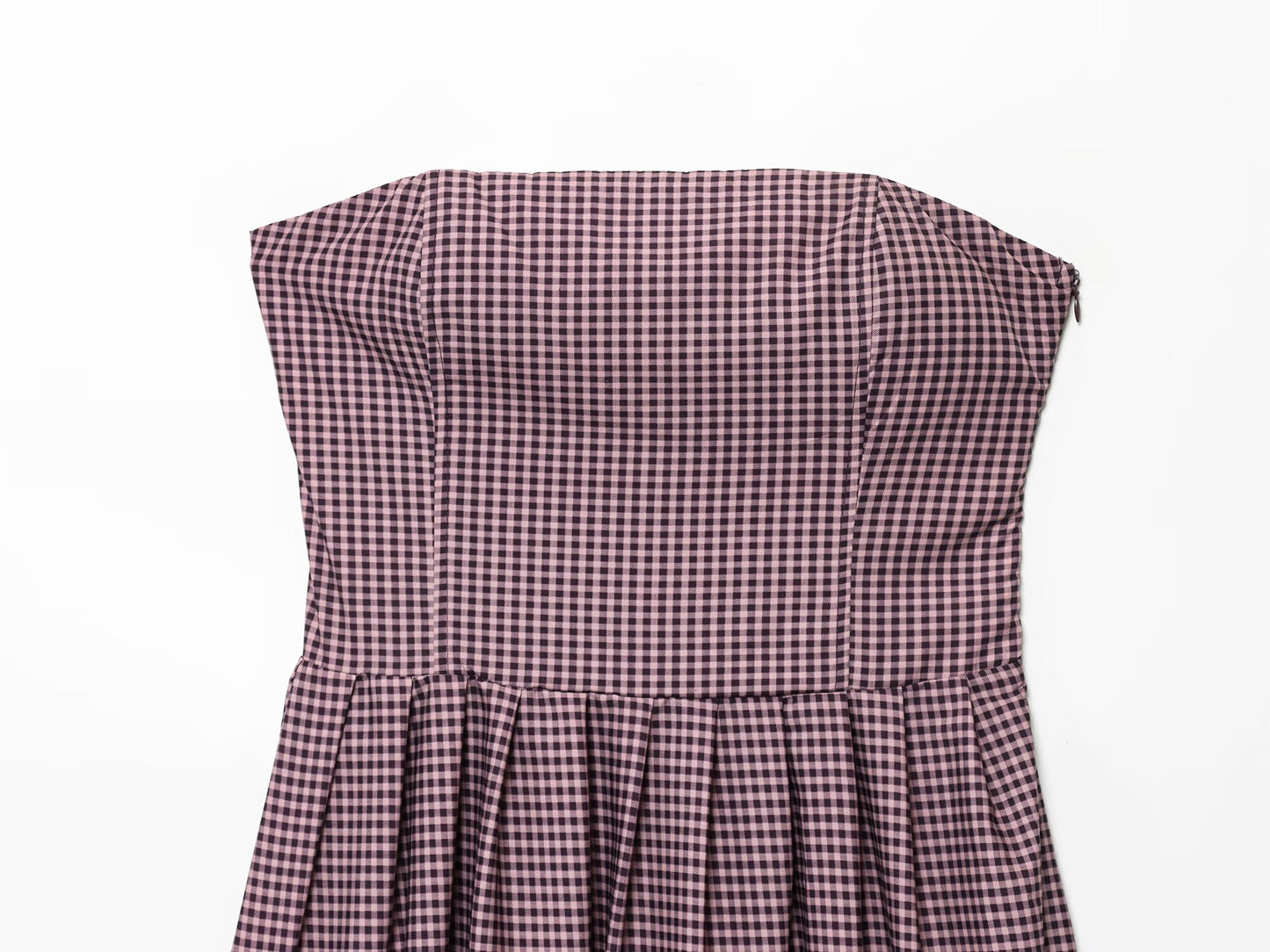 Women's new fashion pleated decorative plaid strapless MIDI dress