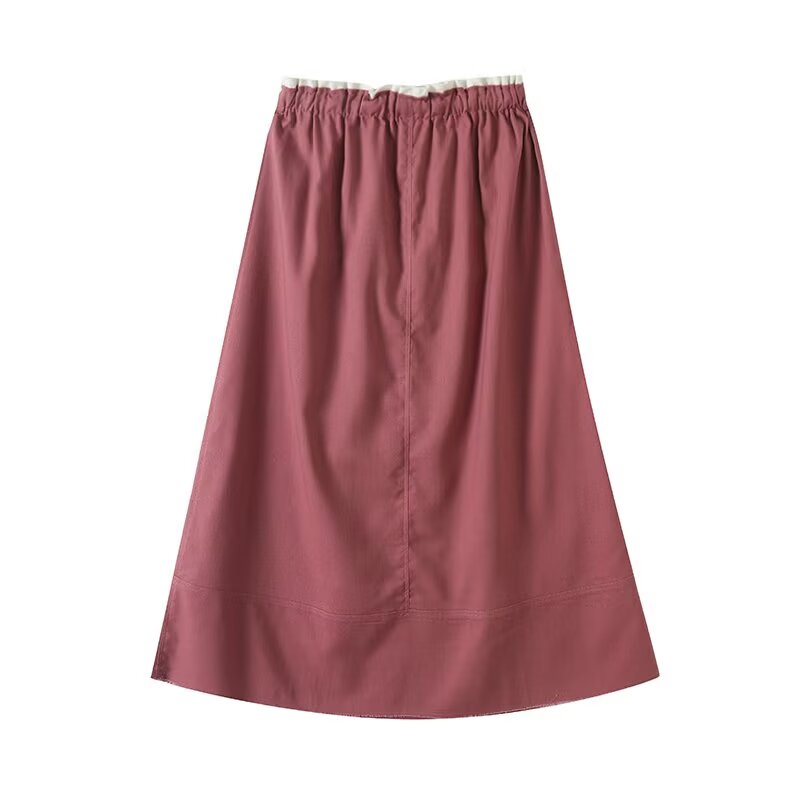 Women's Fashion Elastic Waist Drawstring Casual Color blocked Midi Skirt