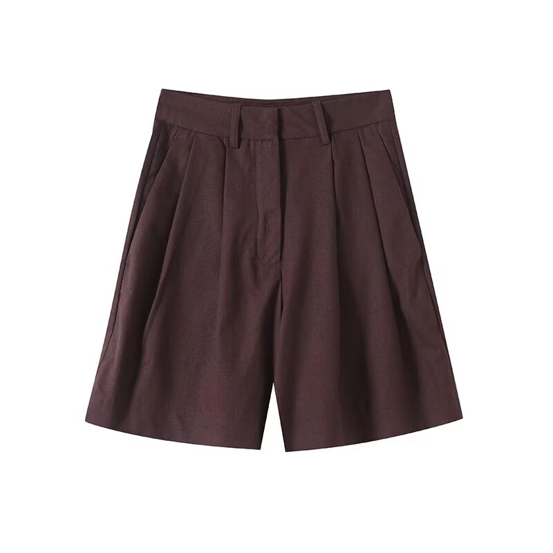 Women's new fashion casual pleated mid waist five quarter shorts