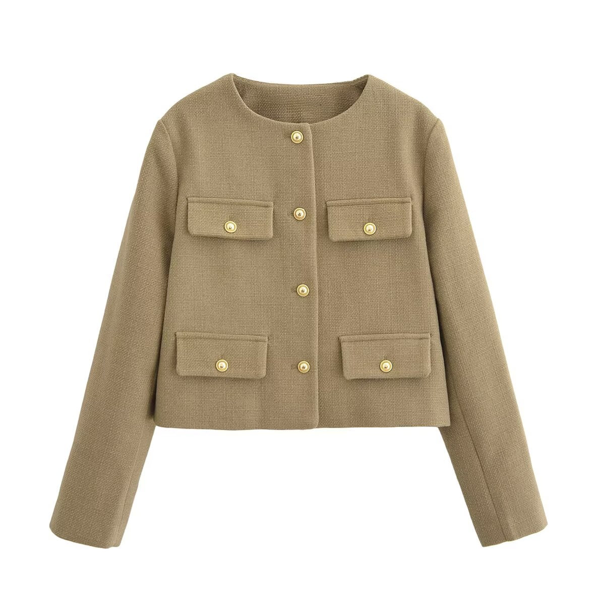 Women's New Short Coarse textile O Neck Coat