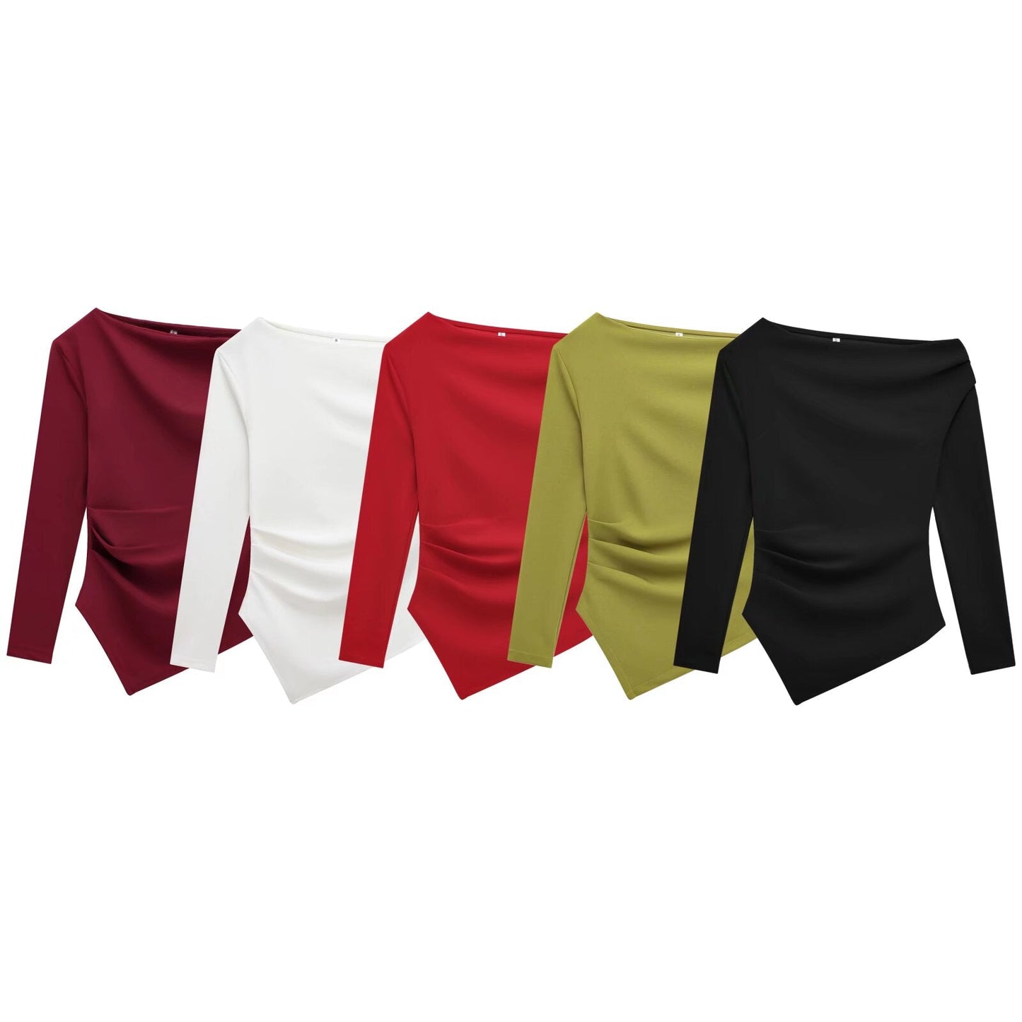 Women's New Fashion Casual Joker Asymmetric Velvet Top Retro Long Sleeve Slim Solid Color T-shirt Top.