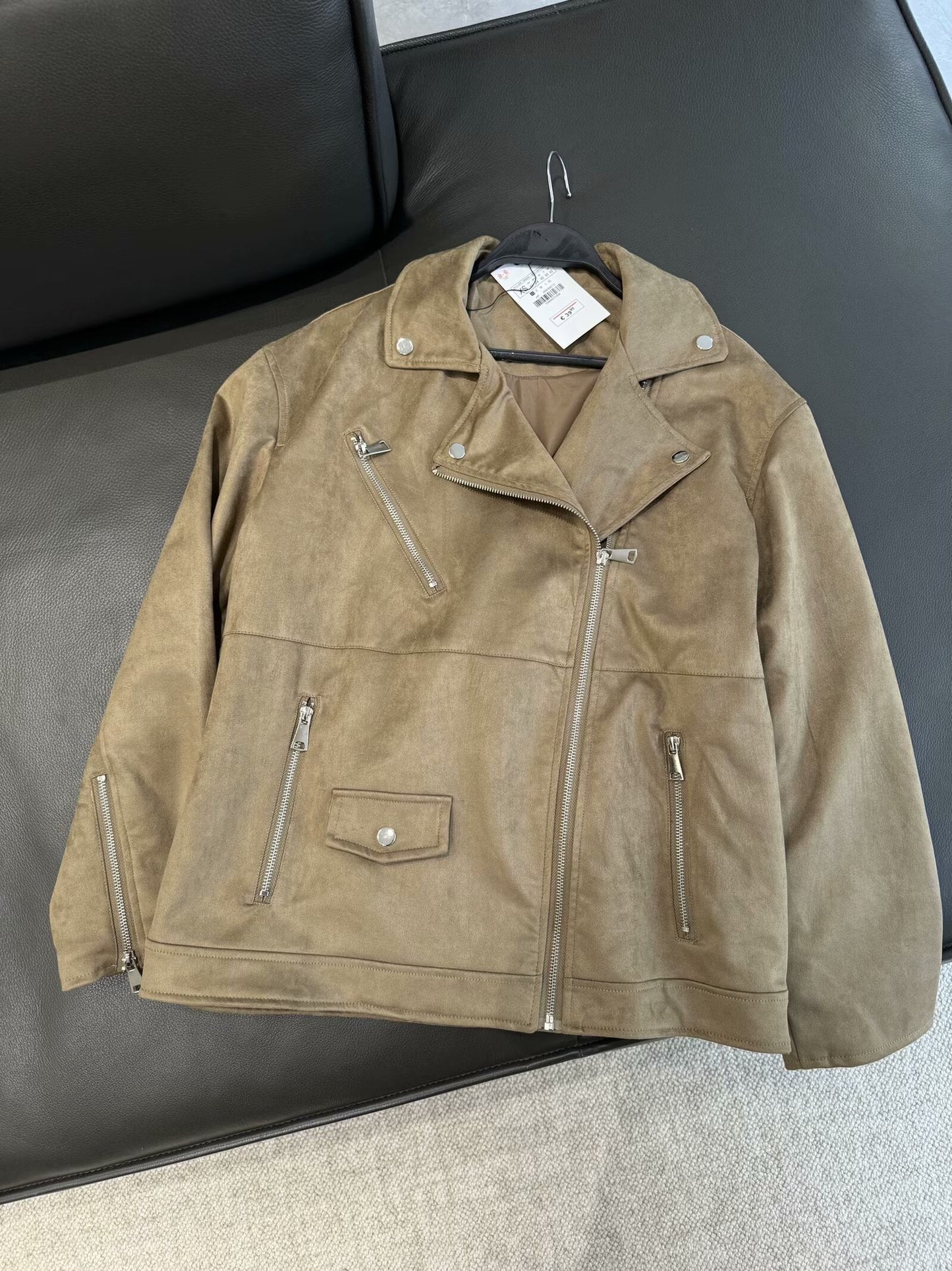 Women's New Fashion Suede Texture Effect Loose Lapel Long Sleeve Jacket Coat Retro Zipper Pocket Women's Coat Chic Top
