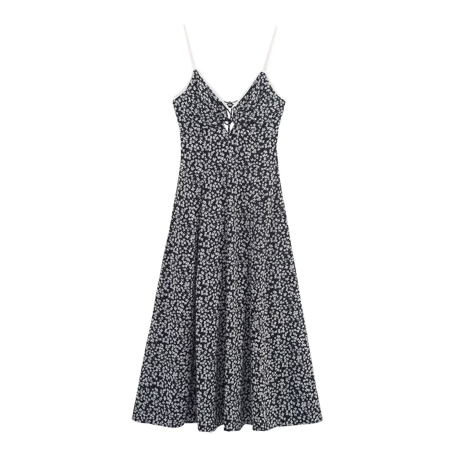 Women's Sweet Fashion Flower Printed suspender Midi Dress