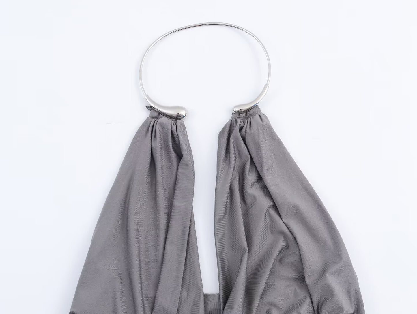 Women's new fashion sexy pleated hanging collar MIDI dress