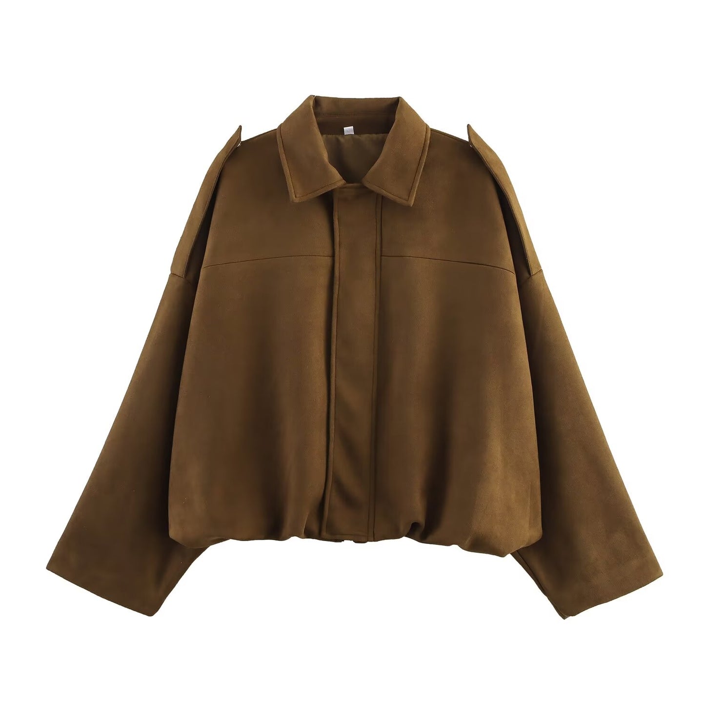 Women's new fashion faux suede effect loose bat sleeves flight jacket Coat