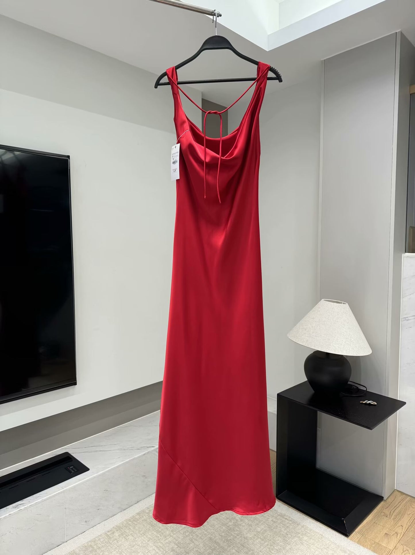 Women's new chic Fashion pleated collar slim satin texture sleeveless MIDI dress retro backless lace up women's dress Mujer