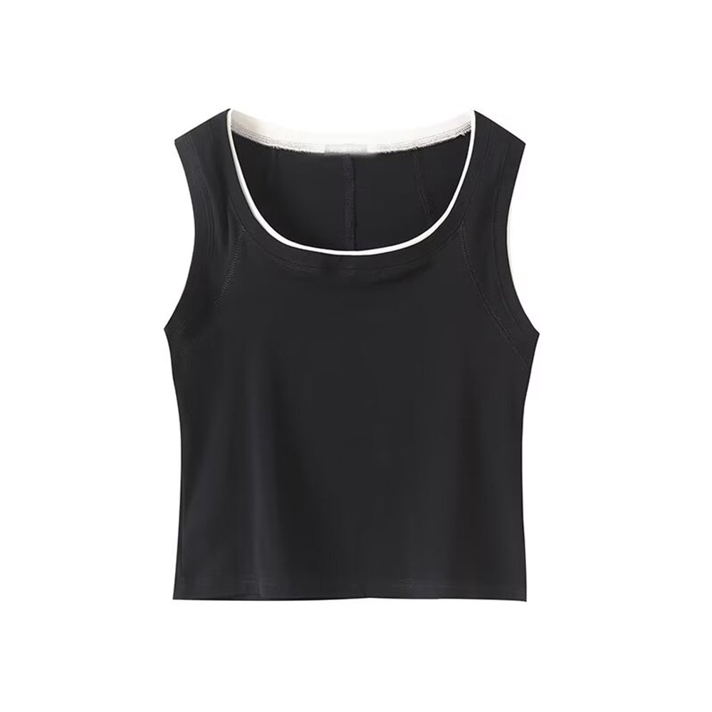 Women's new fashion ribbed contrasting color square neck sleeveless vest