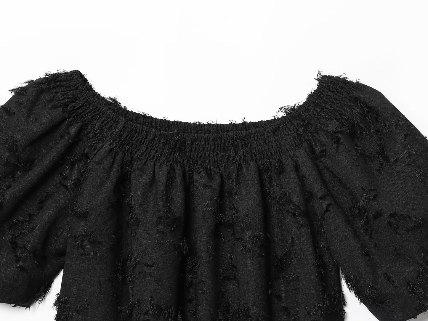 Women's new fashion fringed decoration bubble short sleeved top