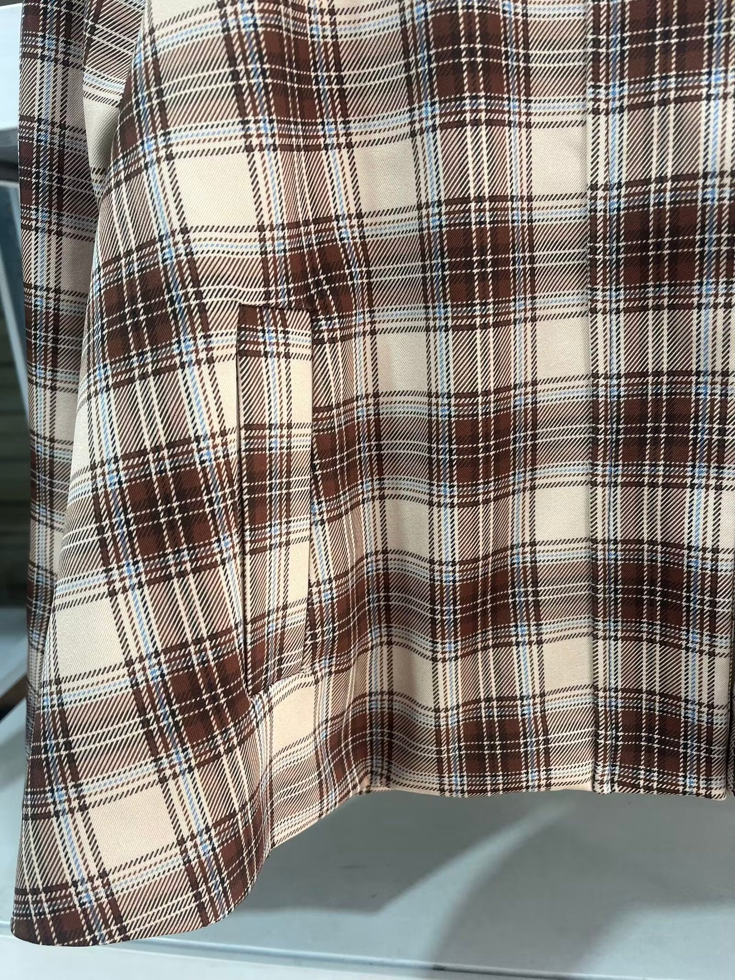 Women's New Fashion Casual Joker Plaid Cloak Jacket Retro Zipper Long Sleeve Chic Coat.
