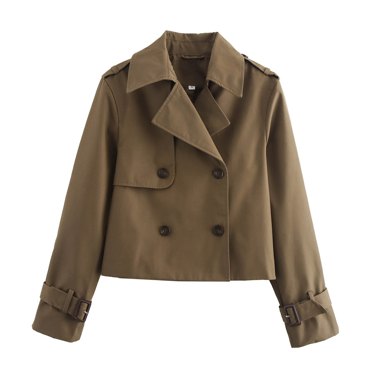 Women's New Fashion Short Double breasted Lapel Windbreaker Coat