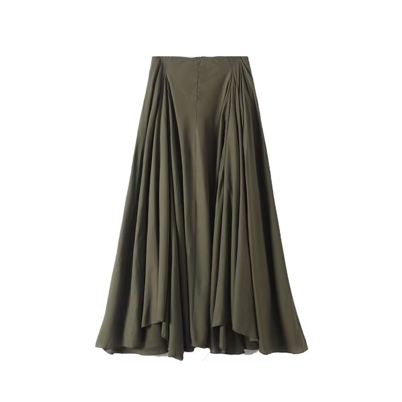 Women's new fashion irregular hem draped cotton linen MIDI skirt