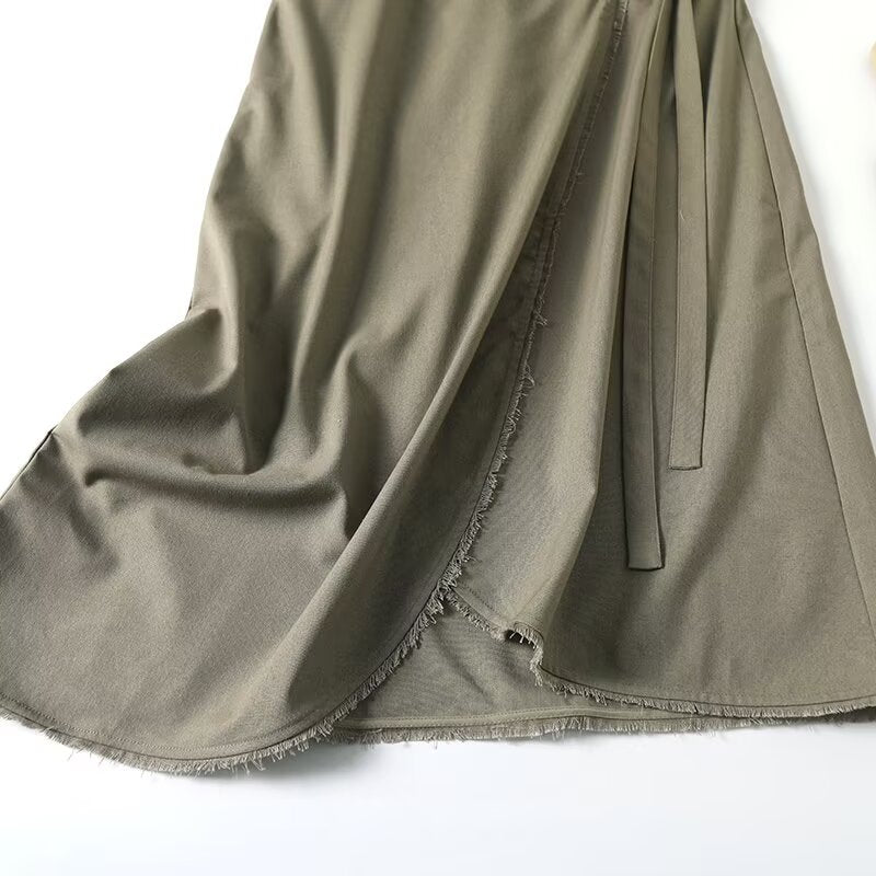 Women's new fashion ribbon decoration sleeveless linen blended MIDI dress