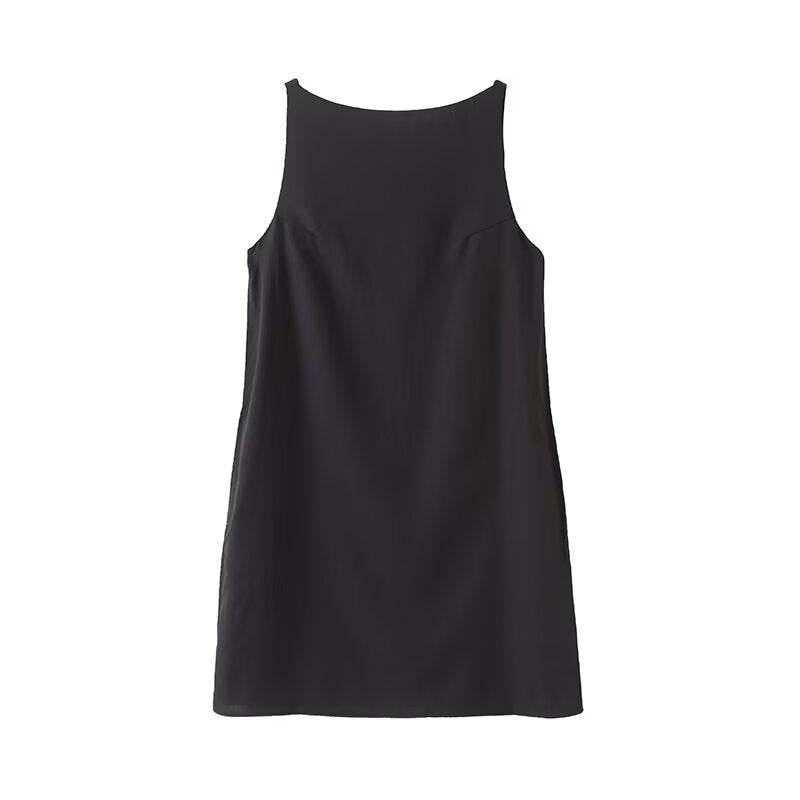 Women's new fashion black sleeveless backless mini dress