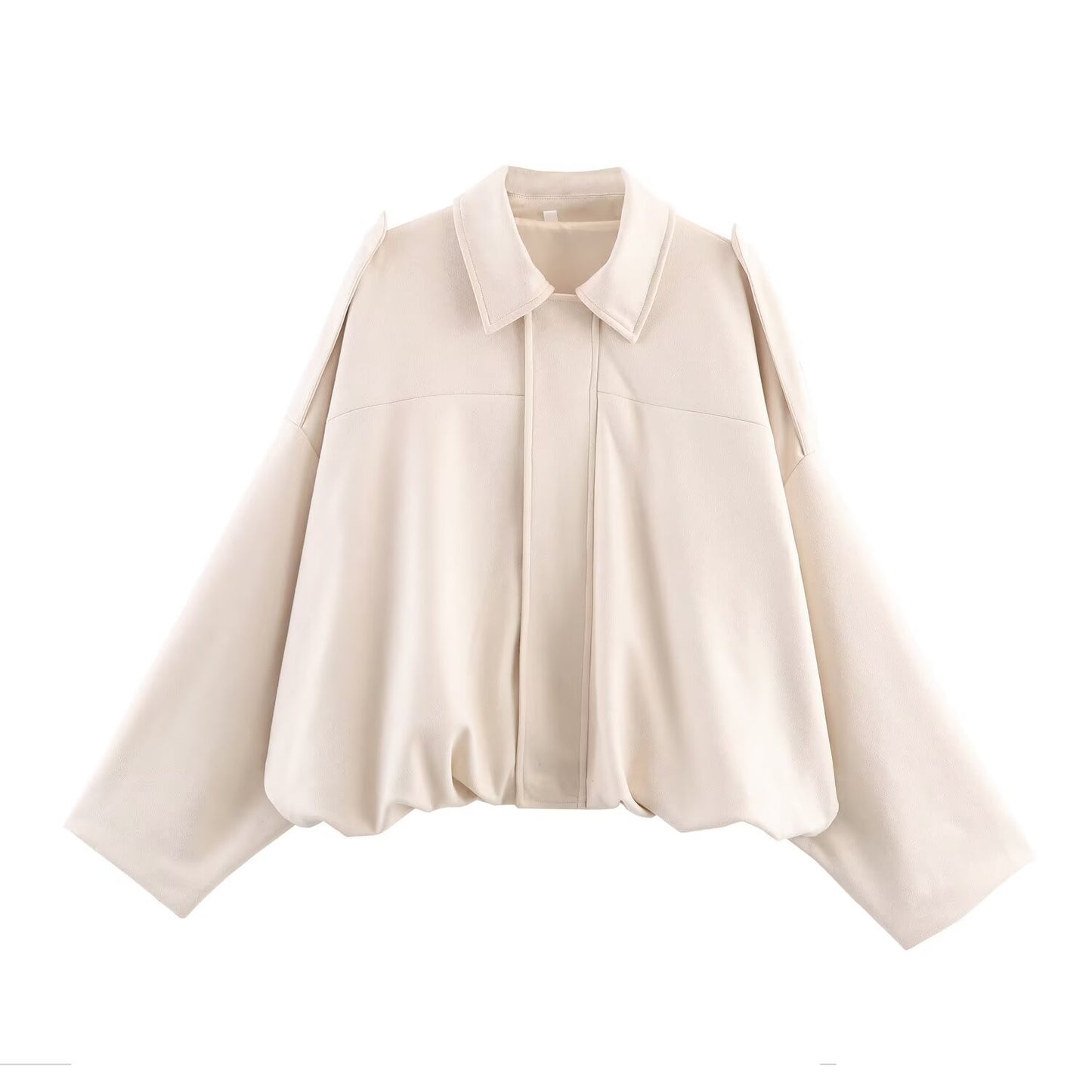 Women's new fashion faux suede effect loose bat sleeves flight jacket Coat