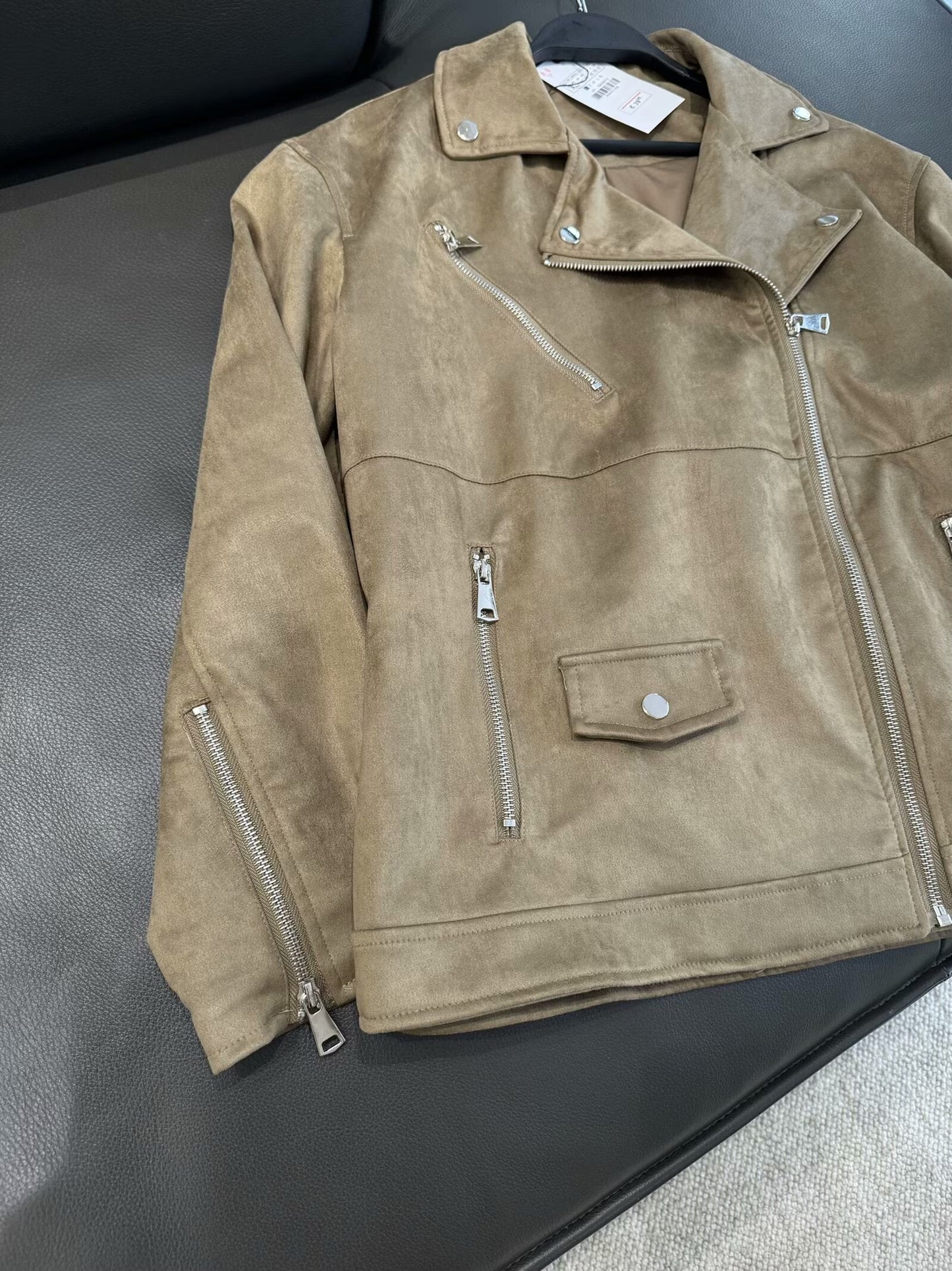 Women's New Fashion Suede Texture Effect Loose Lapel Long Sleeve Jacket Coat Retro Zipper Pocket Women's Coat Chic Top