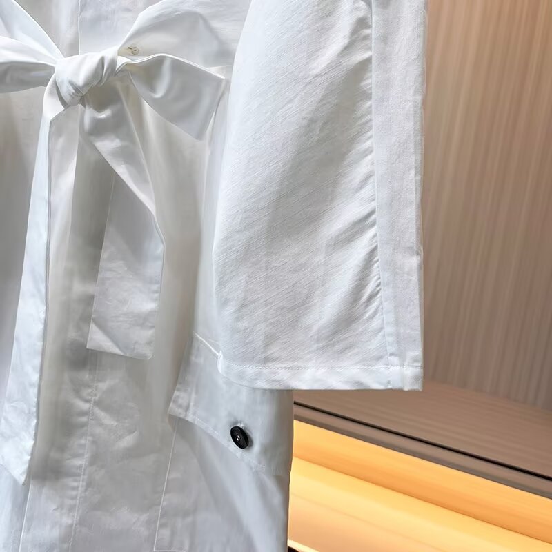 Women's new fashion with Belt round neck shirt style MIDI dress