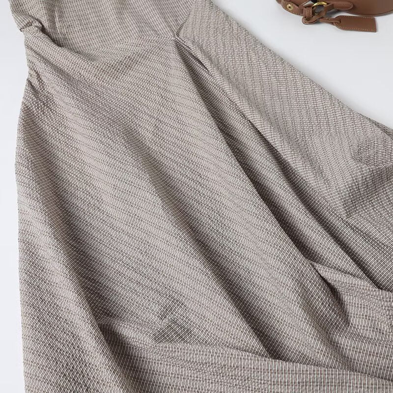 Women's chic Fashion irregular hem sleeveless plaid MIDI dress