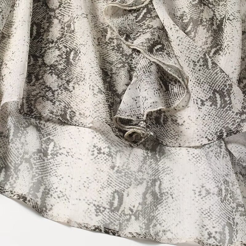 Women's 2025 new fashion printed striped Ruffled V-neck shirt