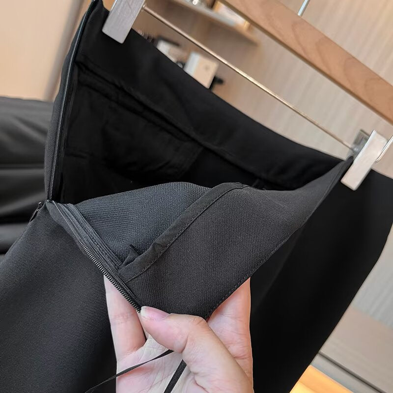Women's new fashion black slim pleated A-line mini skirt