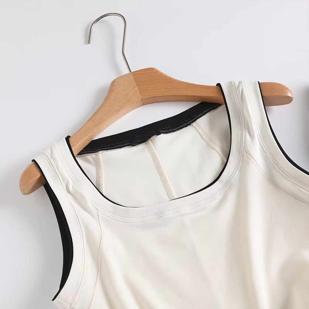 Women's new fashion ribbed contrasting color square neck sleeveless vest