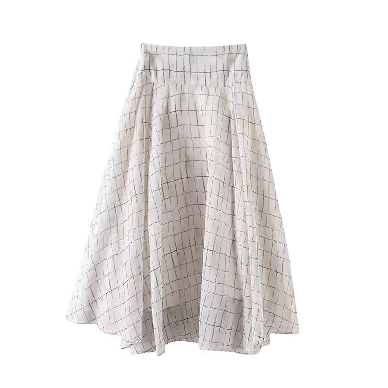 Women's new chic Fashion irregular hem plaid MIDI skirt