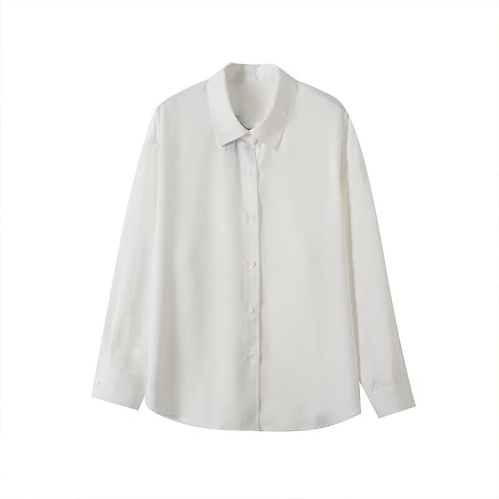 Women's New Fashion Long Sleeve draped Pleated Lapel Shirt