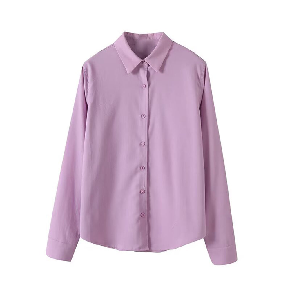 Women's new fashion long sleeved lapel cotton linen blend shirt