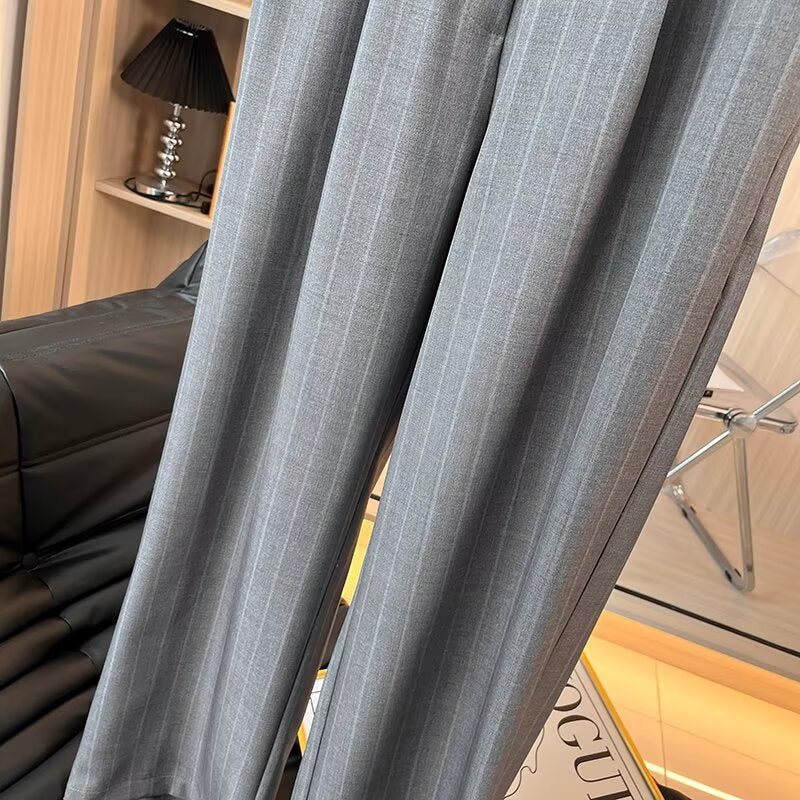 Women's new fashion loose wool striped wide leg pants