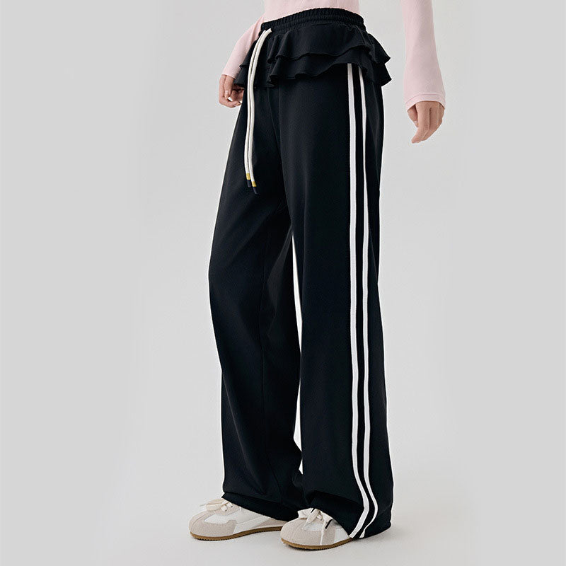 Women's new flounce design casual wide-leg pants