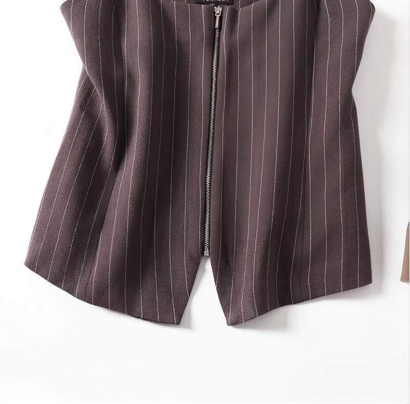 Women's new fashion slim striped zipper square neck suit vest+Pants suit