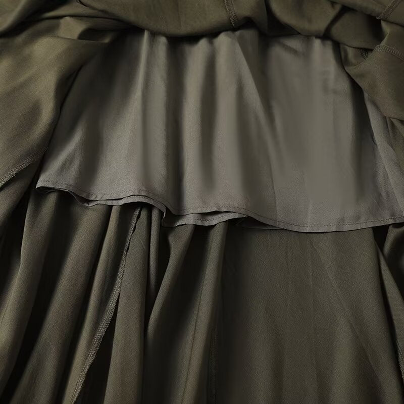 Women's new fashion irregular hem draped cotton linen MIDI skirt