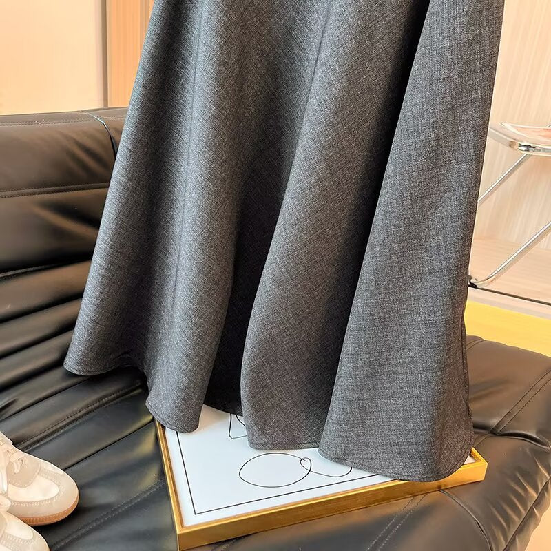 Women's chic Fashion comfortable texture gray draped MIDI skirt