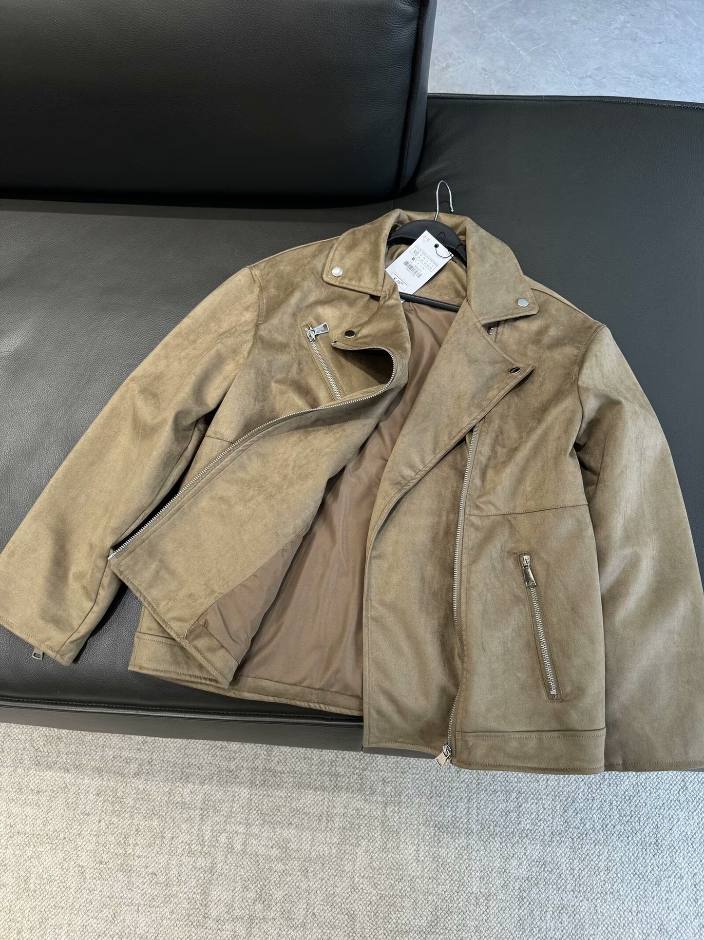 Women's New Fashion Suede Texture Effect Loose Lapel Long Sleeve Jacket Coat Retro Zipper Pocket Women's Coat Chic Top