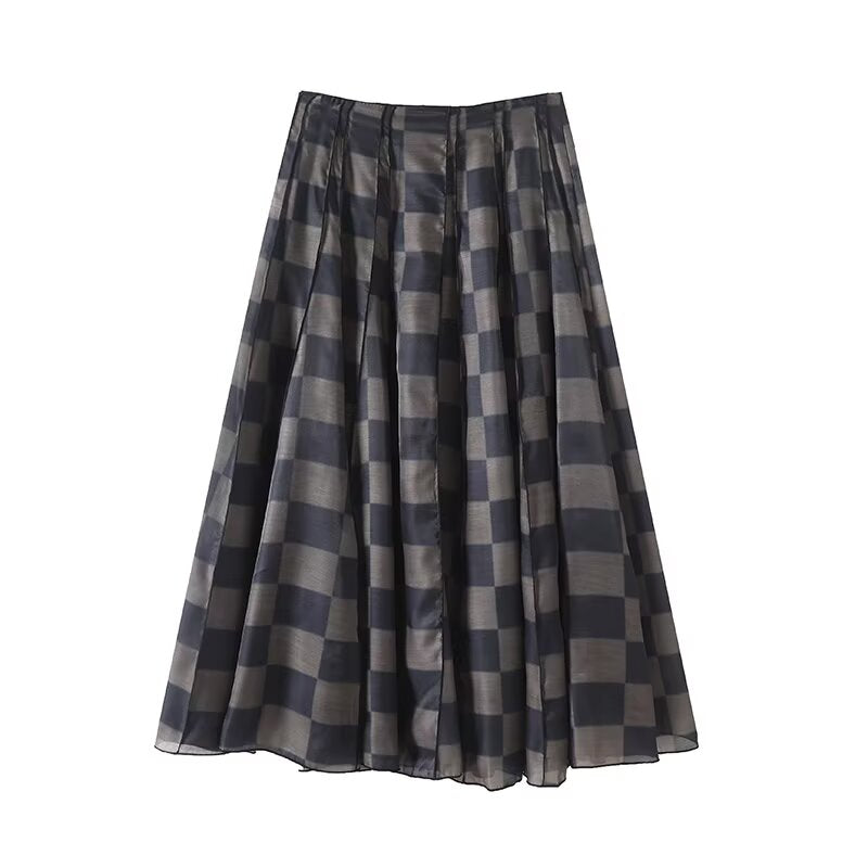 Women's 2025 new fashion sleeveless plaid hanging neck top+Skirts suit
